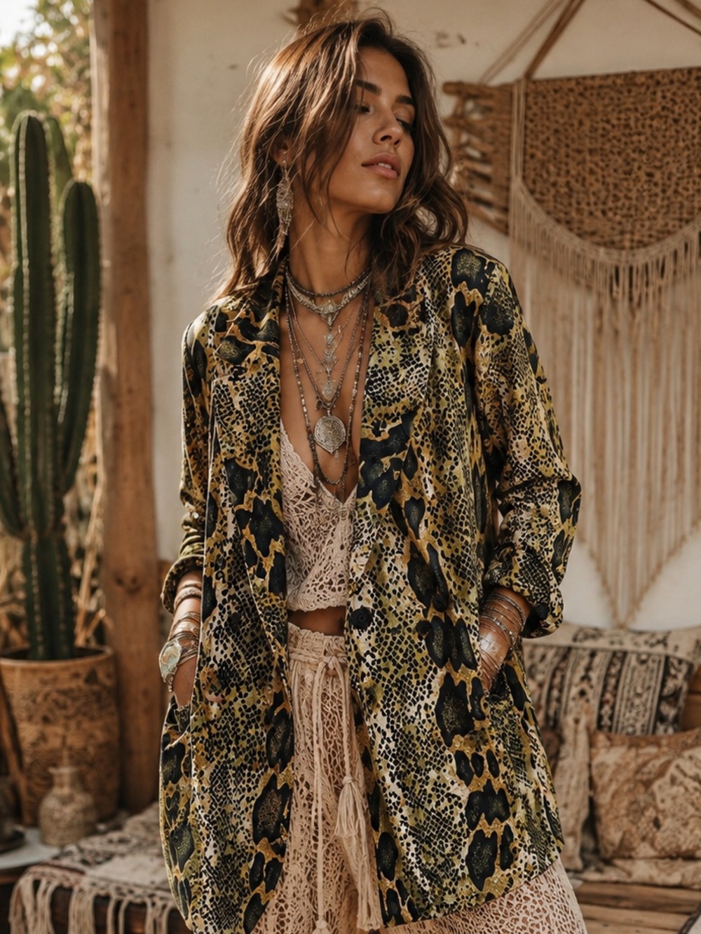Ashley Stewart‎ Animal Print Blazer Size 18 Boho Safari Leopard Snakeskin Jacket